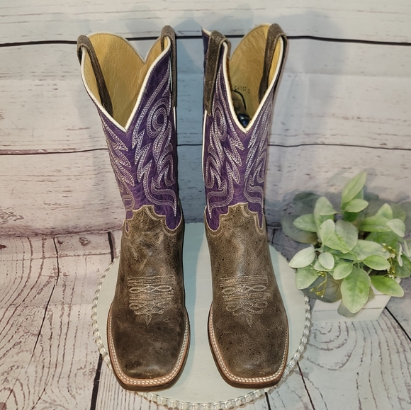 Roper Shoes - New NWOT Roper Women's Distressed Brown & Purple Leather Square Toe Boots Sz 8.5